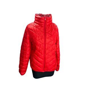 Reversible Quilted Jacket Red & Multicolor Womens Medium Lightweight Warm Outerw